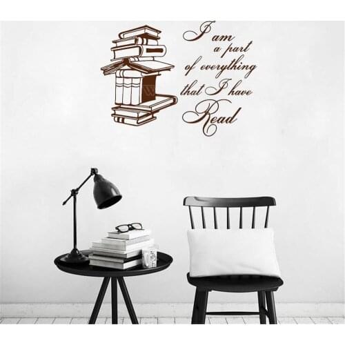 Reading Books Wall Sticker Quote I Am Part of All I Have Reading Wall Decal For Reading Room Library Decor Vinyl DW20186