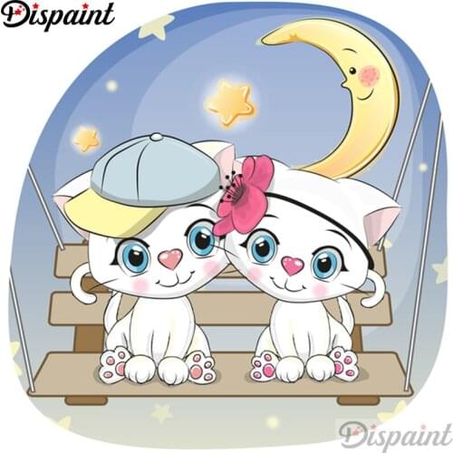 Dispaint Full Square/Round Drill 5D DIY Diamond Painting "Cat moon scenery" 3D Embroidery Cross Stitch 5D Home Decor A12640