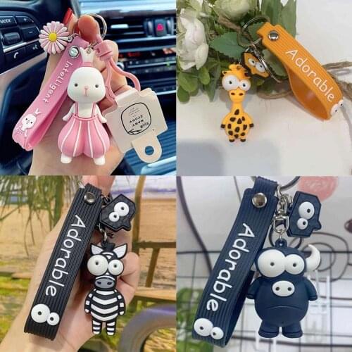 New Cartoon Key Chain PVC Rabbit Cattle Zebra Giraffe Funny Toy Keychain Car Key Ring Birthday Gifts For Children Car Keychain