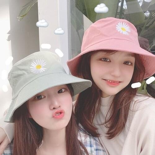 NEW Daisy Print Bucket Hat Womens Fashion Panama with Daisies Beach Sun Hats Reversible Summer Outdoor Sunscreen Caps Wearable