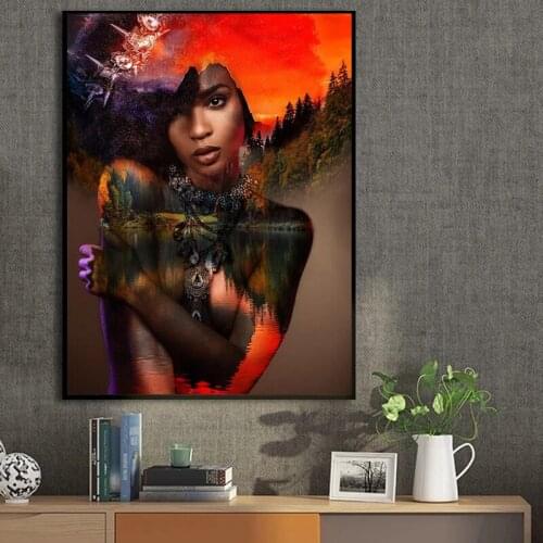 African Black Woman Poster Wall Art Portrait Oil Painting and Prints on Canvas Painting Art Picture Room Living Room Home