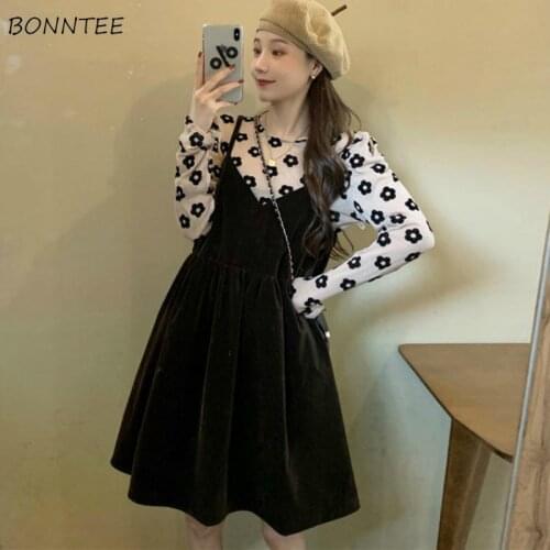 Sleeveless Dress Women Pleuche Spaghetti Straps A-line Elegant Mini High Waist Autumn New Korean Style Cute Girls Fashion Solid