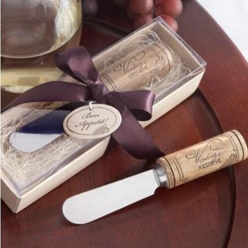 Stainless Steel Spreader with Wine Cork Handle Butter Knife Wedding Favor Gifts with Box LX7381