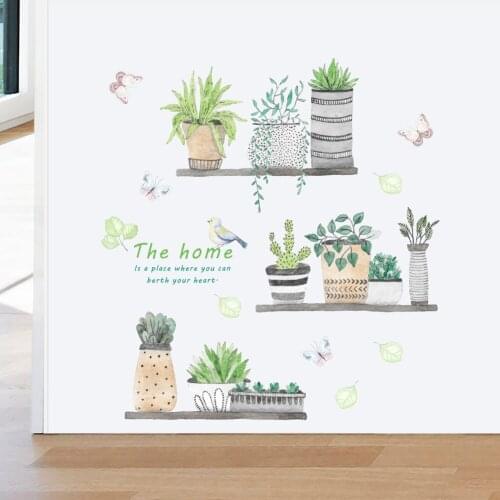 Garden Plant Bonsai Flower Butterfly Wall Stickers For Home Decor Living Room Kitchen Room Wall Decals Diy Mural Art Decoration