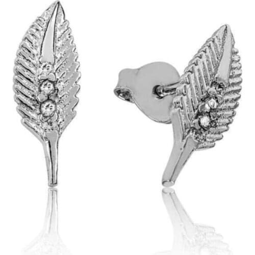 Silver Leaf Studded Earrings