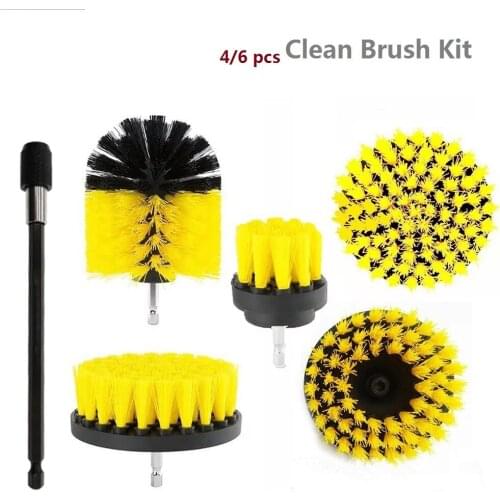 4/6pcs Electric Scrubber Brush Drill Brush Kit Plastic Round Cleaning Brush Tool for Carpet Glass Car Tires Nylon Brushes