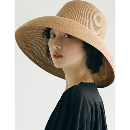Women Sun Hat Wide Brim Anti-ultraviolet Foldable Solid Color Straw Hat Cap Summer Beach UV Protection Caps Simple Foldable Hats