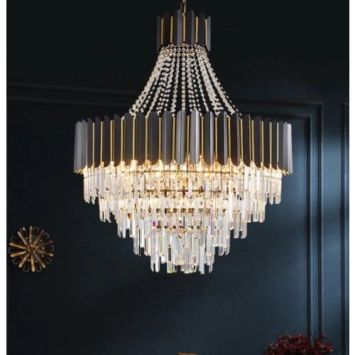 Modern led crystal chandelier for living room villa luxury decoration chandelier creative black stainless steel chandelier