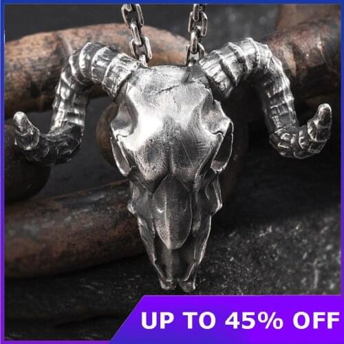 Thai silver European and American Popular 999 Silver Punk Ram Head Skull Ring New Hot Selling Rock Motorcycle Men Ring Pendant