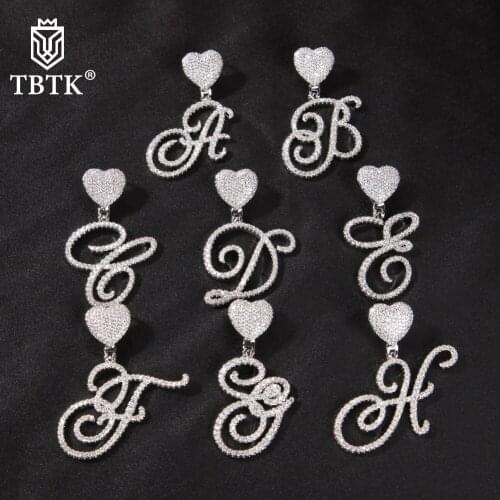 TBTK A-Z Cursive Initial Letters With Heart Clasp Pendant Necklace Iced Out Cubic Zircon Charm HipHop Rapper Jewelry