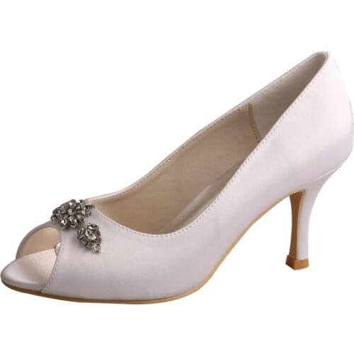 High Thin Heel Shoes White Women for Wedding Peep Toe Crystal Bride Pumps