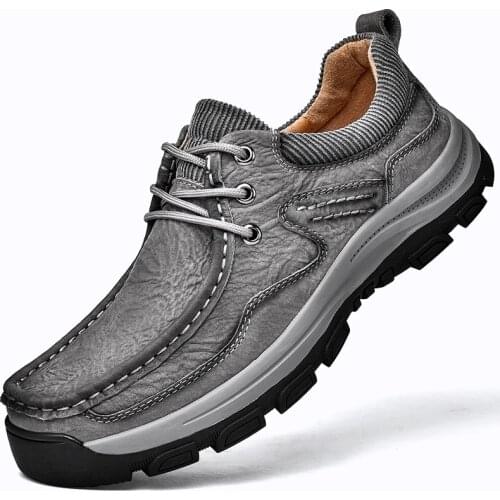 MOLOSIA Mens Walking Shoes Leather Lightweight Breathable Casual Lace-up On Loafers