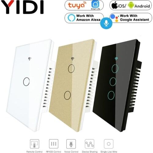 WiFi Smart Wall Touch Switch US Standard Wall Switch Tuya Smart LifeApp Wireless Remote Control Alexa Google Home 170-250V RF433
