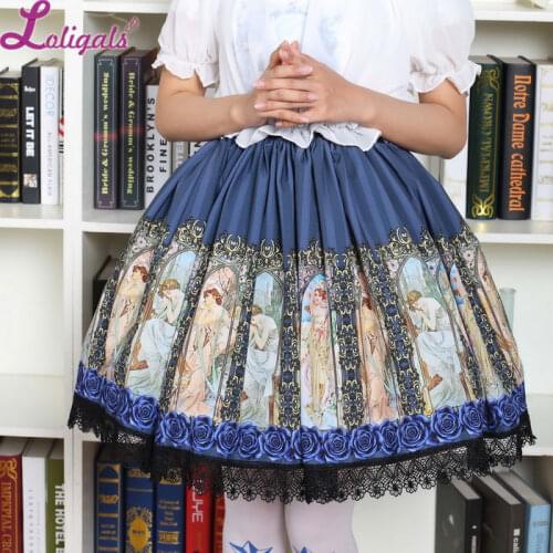 Vintage Style Short Lolita Skirt Muchas Horae Goddess Printed Lolita Daily Short Skirt