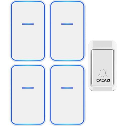 CACAZI Waterproof Self-powered Wireless Doorbell with No Battery Required 1 Button 4 Receiver Home Door Ring Bell US EU UK Plug