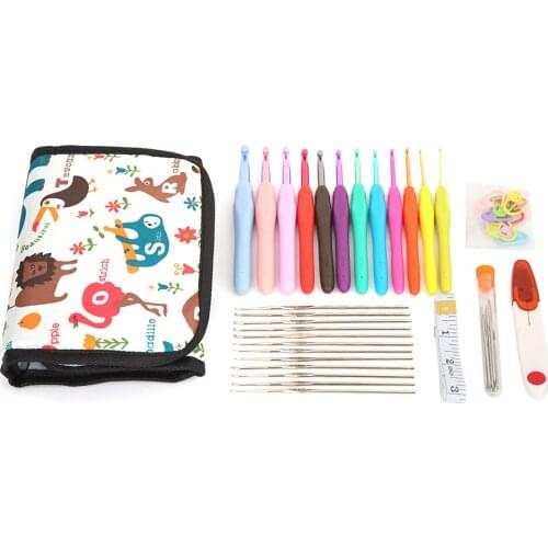 Soft Handle Crochet Hook Metal Crochet Hook Knitting Stitch Needle Crochet Hook Marker Weaving Tool Set Cloth Bag