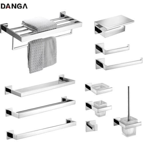 Mirror Chrome Stainless Steel Bathroom Hardware Set Polished Towel Rack Toilet Paper Holder Towel Bar Hook Bathroom Accessories