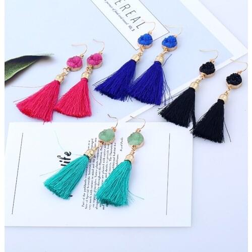 PAGlisten Bohemian Orecchini Gioielli Imitation Natural Stone Circle Acrylic Tassel Earrings Sexy For Women Charm Jewelry