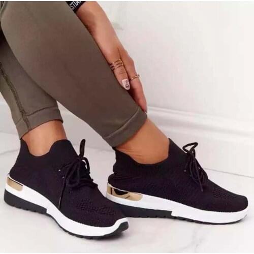New Women Sneakers Ladies Solid Color Vulcanized Shoes Lace-Up Round Toe Wedge Ladies Shoes Outdoor Casual Comfy Female Footwear