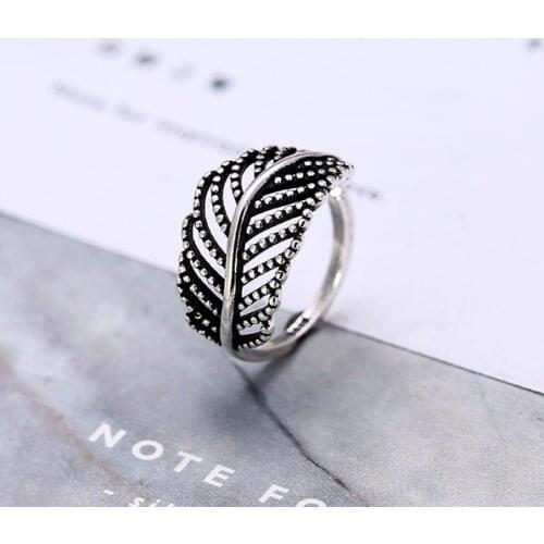Retro Style 925 Sterling Silver Leaves Open Rings For Women Vintage Jewelry Accessories Free Shipping