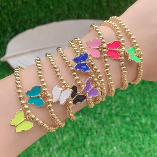 10PCS, Gold Color Beads Butterfly Charms Bracelets For Women Round Beaded Handmade Bangle Bracelet Vintage Jewelry Gifts