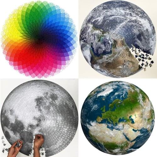 1000PCS Colorful Rainbow Palette Round Puzzle Toys For Children Adults Moon Earth Relieve Stress Educational Toys Jigsaw Gifts