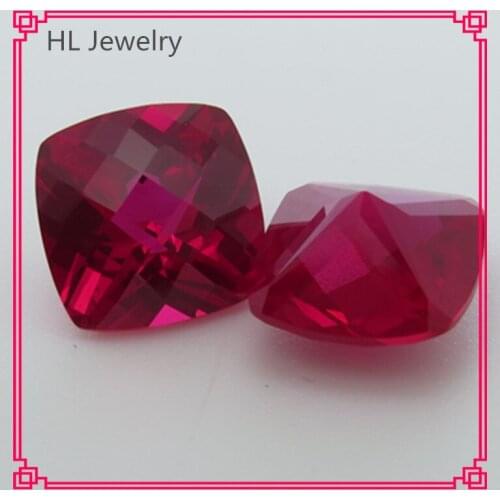 20PCS Lot 10MM Red 5# Faced Cut Cushion Stone For Jewelry Cushion Synthetic Red Corundum Stone Beads