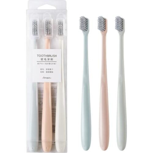 3PCS Ion Bristles Toothbrush Nordic Style Antimicrobial Slim Tapered Polyester Floss Bristle Adult Toothbrush Oral Hygiene