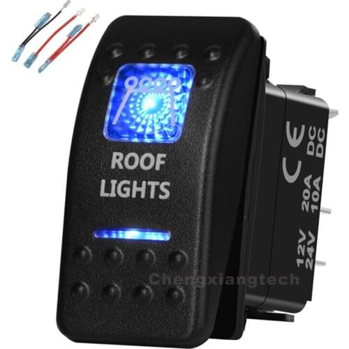 Blue Led 5 Pin on-off SPST Rocker Push Switch Roof Lights Waterproof Overload protection Car Boat 12v/24v+Jumper Wires Set