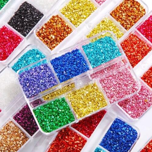 6Grids/Box Glass Crushed Stone Resin Filling Mixed Color DIY Crystal Epoxy Resin Mold Nail Art Decoration Jewelry Making Tools