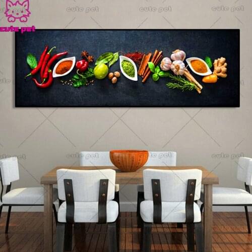 Kitchen Themed Vegetables and seasoning In Table Diamond Embroidery Cross Stitch Kits Diamond Painting Full Square round Drill