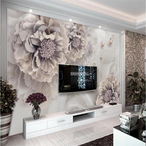 Beibehang Atmospheric peony three-dimensional jewelry flowers TV background wall living room bedroom sofa decorative painting