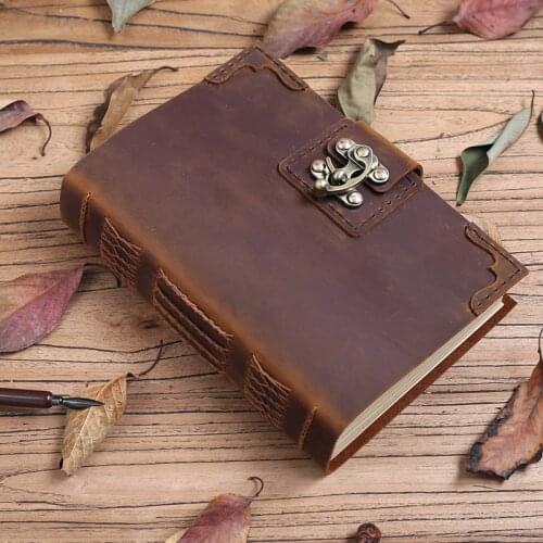 Free Shipping High Quality A5 Handmade Genuine Leather Vintage Notebook Notepad Travel Journal Diary Book Creative Gift