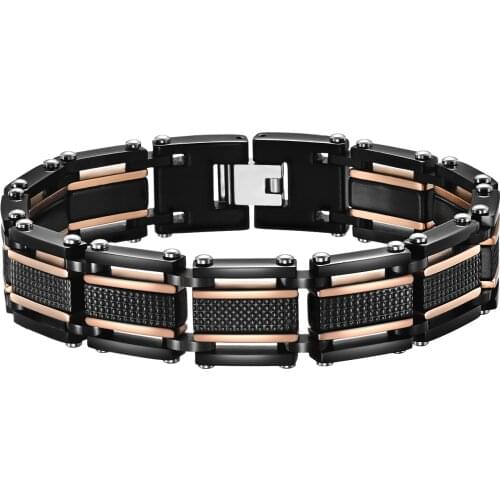 Antique Costume Jewelry 16mm Wide Stainless Steel Multi Layer Black Rose Contrast Strand Men Chain Bracelet Connector Link