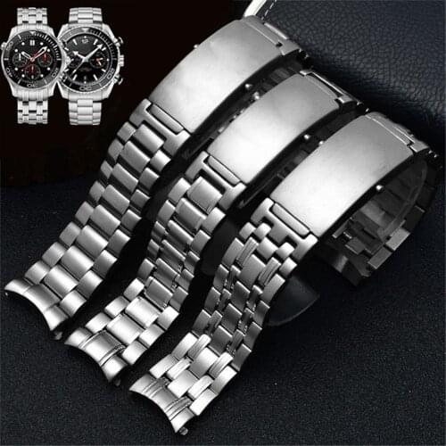 18mm 20mm 22mm Solid Stainless Steel Watch Strap Men Metal Curved End Band Bracelet for Omega PLANET OCEAN 007 SEAMASTER 300 600