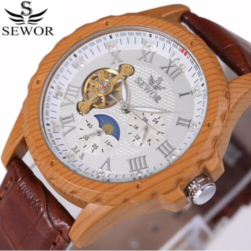 Lmitation Wooden Case Tourbillon Mechanical Mens Watch Top Brand Classic Style Luxury Men Automatic Watches 2017 New Wood Clock
