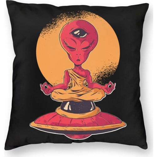 Alien Yoga Meditationon Ufo Buddha Pillowcase Decoration Zen Cushion Cover Throw Pillow for Living Room Double-sided Printing
