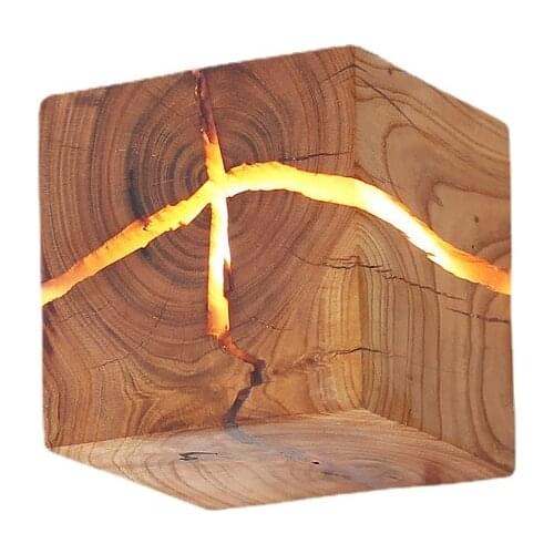 Wooden Wall Sconce Light Decorarion, 5W G4 LED Cracked Natural Wood Wall Lamp for Living Room, Bedrooms, Pine/ Apricot Wood