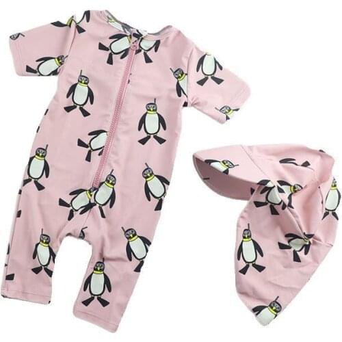 Kids Swimwear For Children One Piece Swimsuit Long Sleeve Baby Bathing Suit Girls Penguin Print Children Summer Swimming Suits
