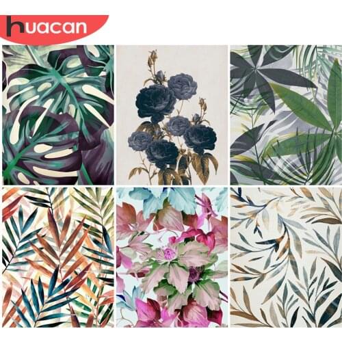 HUACAN Picture By Numbers Leaf Drawing On Canvas Oil Painting By Number Plant Flower DIY Hand Painted Home Decoration