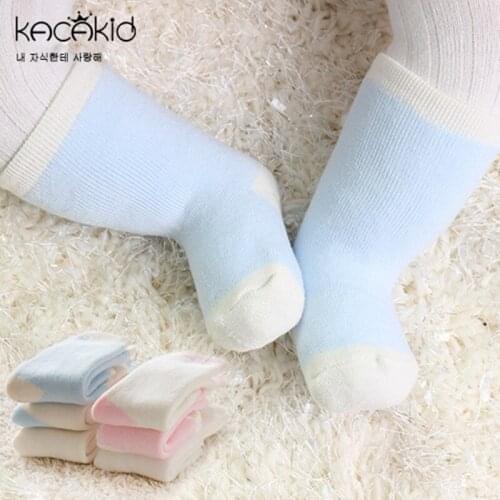 Kacakid 0-2 Years Thickness Winter Solid Knee High Floor Socks Boys Girls Kids Baby Blue Pink Knee Socks