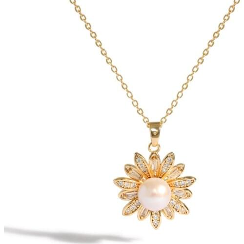 Kfvanfi 2021 New Fashion Kpop Natural Pearl Necklace Necklace Cute Flower Pendant Womens Jewelry Gifts for Girls