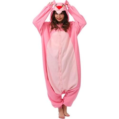 Polar Fleece Cute Pink Leopard Female Male Women Men Unisex Onesie for Adults Couple Pajamas All In One Family Sleepwear Pyjamas