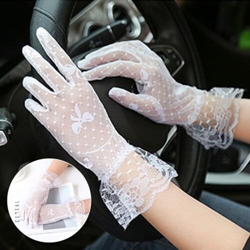 Summer Lady Sun Protection Driving And Riding Glove Bowknot Black Lace Mesh Gauze Wedding Bridal Gloves Breathable Ladies Gloves
