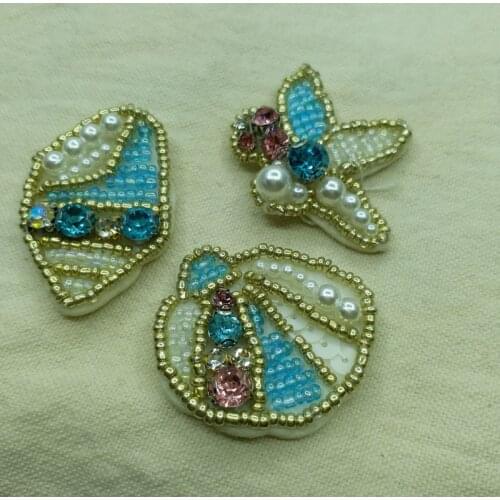 Fashion sea animals beaded patches for clothing DIY Sew on sequin rhinestone badge embroidery Jellyfish parche ropa