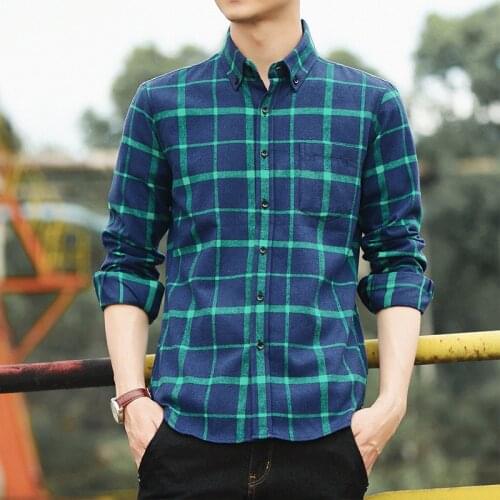 2021 Autumn Mens Vintage Plaid Shirts Long Sleeve Slim-fit Youthful Casual Checkered Shirt Button-down Clothing