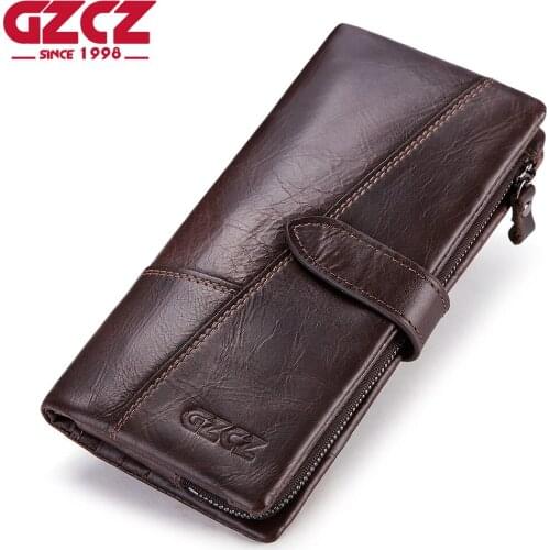 GZCZ Genuine Leather Men Wallet Fashion Coin Purse Man Walet Card Holder Portomonee Long Vallet Clamp For Money Male Clutch