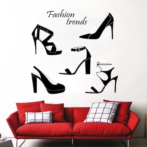 High heels Wall Decal Sticker for Fashion trends Womens shoe store decoration Vinyl Removable Shop window Decals decor HY1591