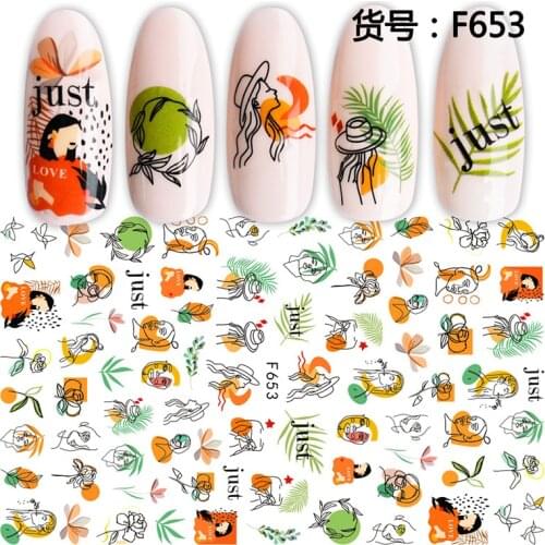 Nail Sticker Fresh Summer Flower Woman Face Decals 3D Adhesive Stickers Flower Leaf Foil Manicure Wrap DIY Nails Art Decorations