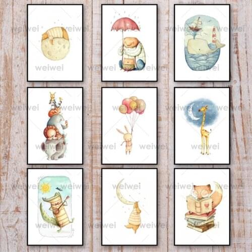 Bear Rabbit Fox Giraffe Lion Cartoon Wall Canvas Painting Nordic Posters and Prints Wall Pictures Baby Kids Room Home Decor